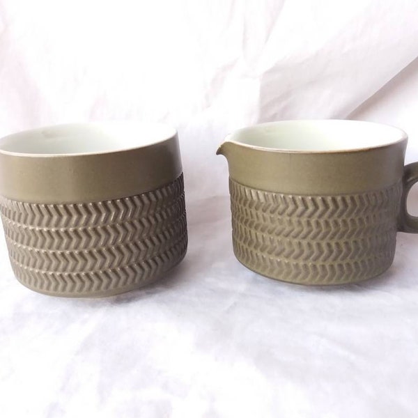 vintage Denby Chevron Gill Pemberton. 4 chevrons. milk and sugar set. English ceramics pottery. classic stoneware