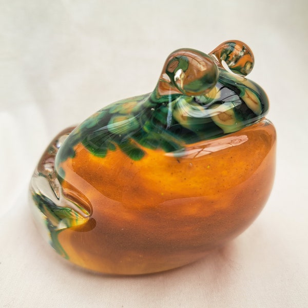 vintage glass frog or toad paperweight. large heavy glass frog. amphibian.