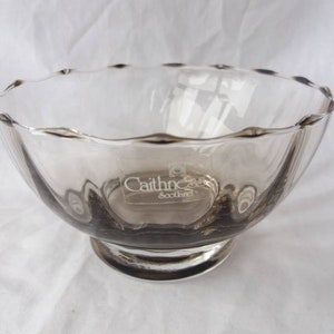 Caithness Glass cased party bowl in peat colour. scalloped bowl. Colin Terris. made in Scotland. Scottish Glass.