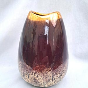 Vintage Jasba Keramik vase  West German Pottery 1960s Jasba 101/18 multi colours over brown. Barrel vase.