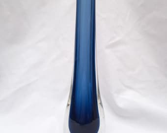 Vintage Caithness Glass STROMA teardrop bud vase. encased glass. loch (blue) colour. Domhnall O'Broin. 1960s. SINGLE VASE pattern 4022