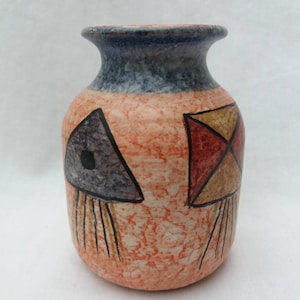 Vintage Italica Ars bud vase. mid century. abstract geometric motif hand painting. Italy stamp