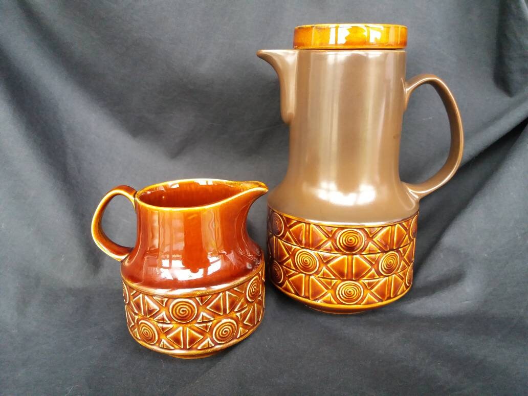 Vintage Beswick Zorba Coffee Pot and Milk Jug. Brown Zorba. 1970s