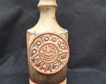 Vintage Tremar Pottery Whisky bottle. High relief pattern. Stoneware whisky flagon. Original cork. Cornish Pottery.