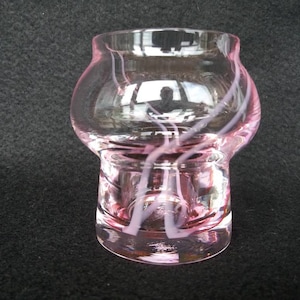 Vintage Caithness Crystal Glass &#39;Lynn&#39; flamenco style tealight holders. Crystal clear delicate glass with pink and white stripes.