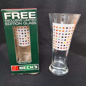 Vintage Damien Hirst beer glass for Becks lager. Collectors item. YBA. Boxed original packaging. Drinking glass