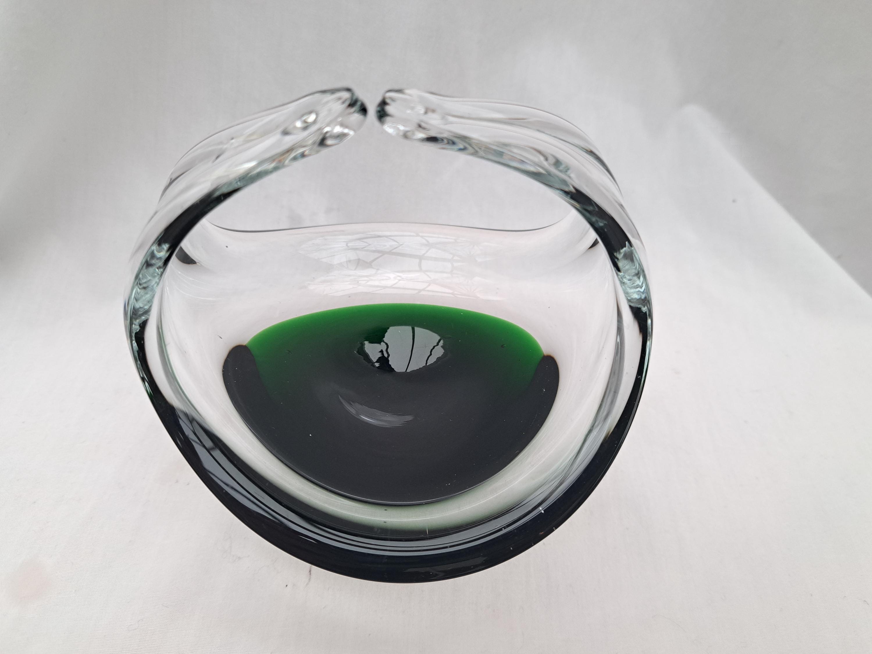 エメラルドガラスで覆われたヴィンテージのムラーノガラスバスケット