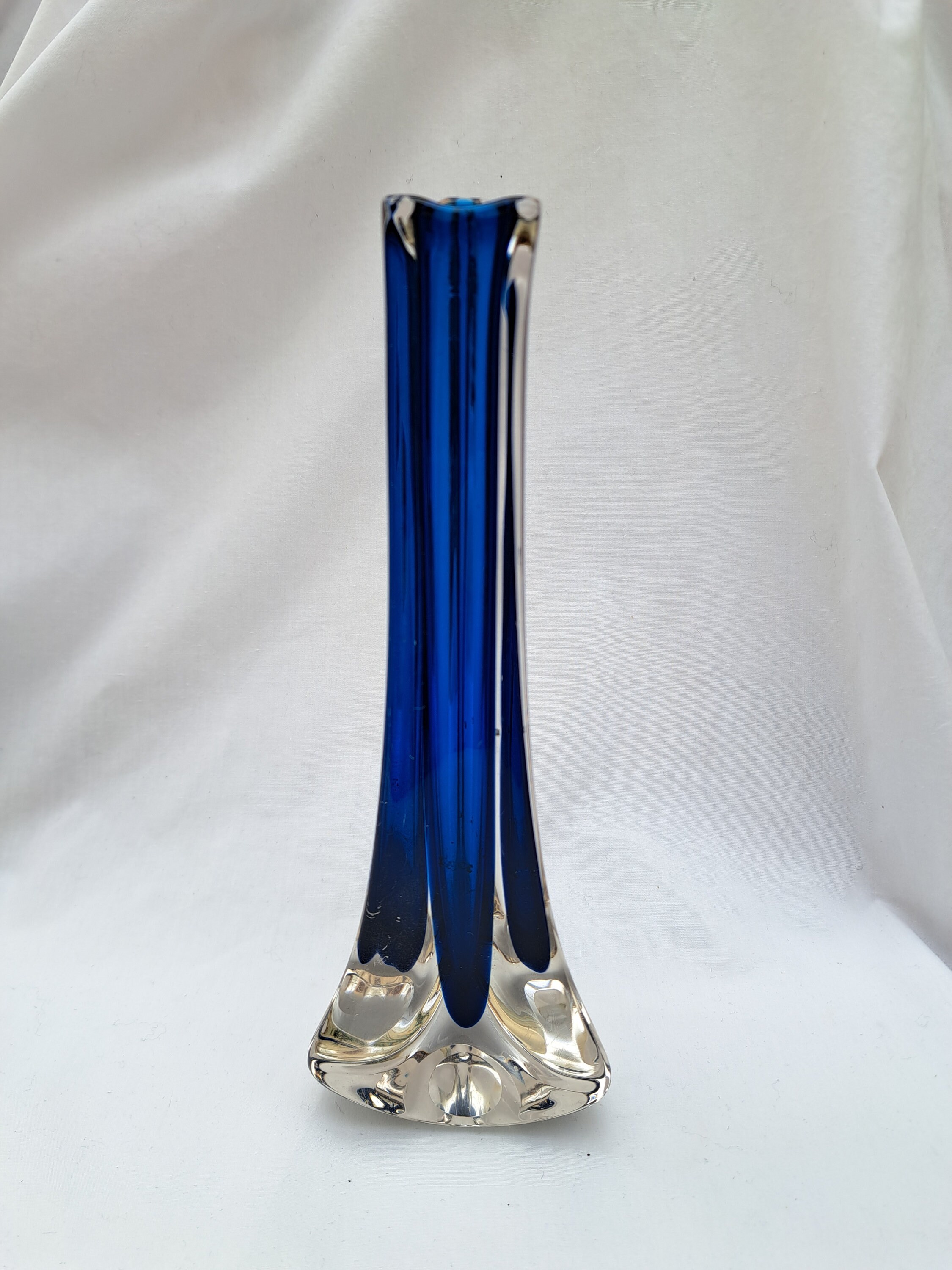Whitefriars Tricorn Vase Blue Encased Glass Pattern 9570 by