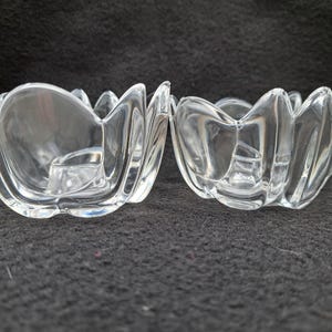 Vintage Orrefors DALA candlestick holders by Lars Hellsten. Pair. Crystal flint colour. Swedish crystal glass. Signed Orrefors