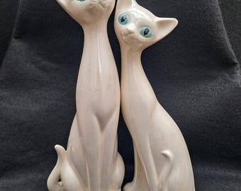 ヴィンテージの手描き陶器の長い首の猫 - イタリア製、ミッド