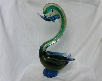 ヴィンテージアートガラスグリーンダックスワンフィギュアゴージャスで