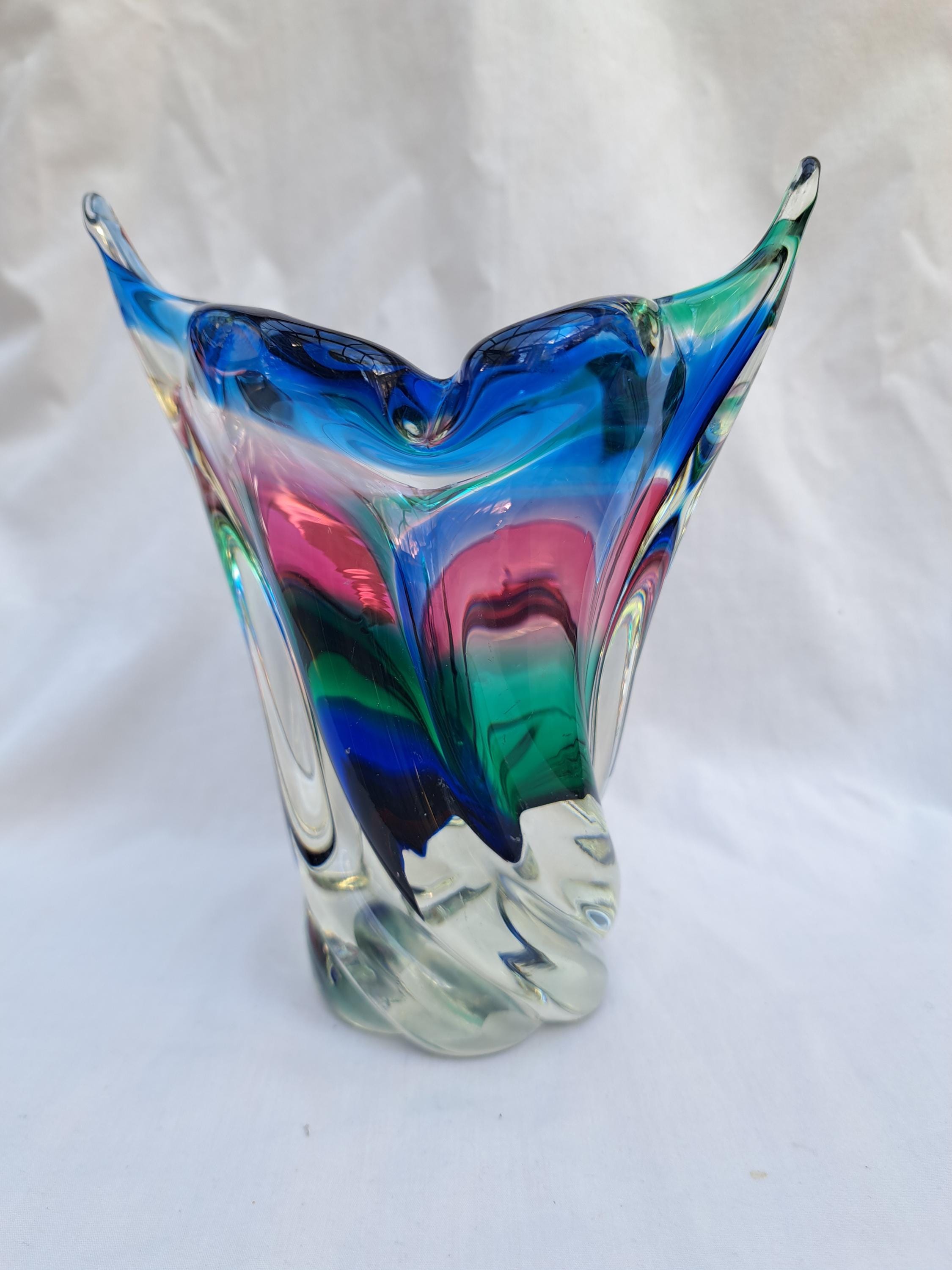 岩津アートガラス　花瓶　レトロ　マーブル　IWATSU GLASS ヴィンテージ 昭和レトロ 岩津硝子 ARTGLASS アートグラス 花瓶 花器 レトロ