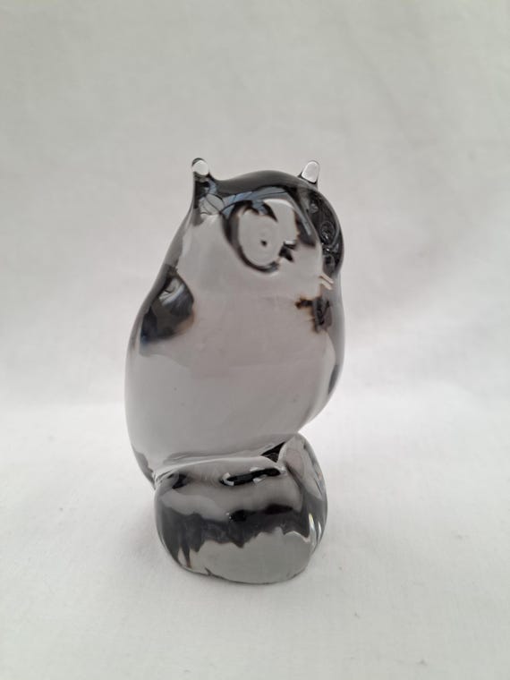 ヴィンテージのReijmyre Glasbrukクリスタルフクロウペーパーウェイト