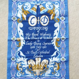 Vintage Royal Wedding Irish linen tea towel. Lady Diana Prince Charles 1981. blue and white ulster linen. made in Ireland. kitchenalia