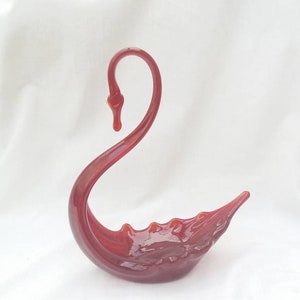 Vintage Whitefriars Glass swan Ruby red English glass swan bowl