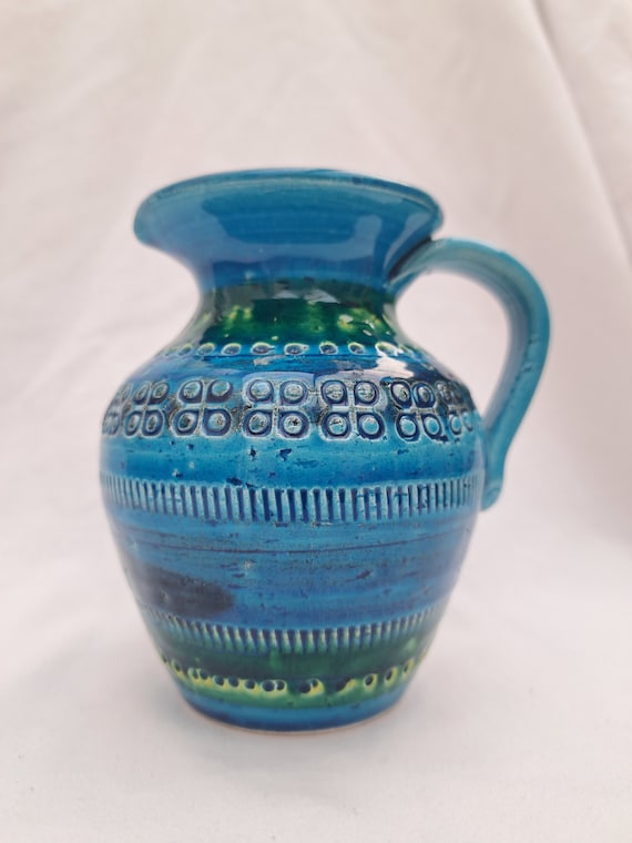 Vintage Flavia Montelupo Italian Pottery Blue Green Vase MCM