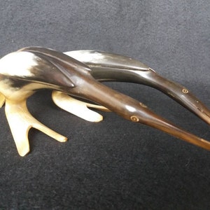 Vintage carved horn birds. pair. bulls horn carving. mid century birds.