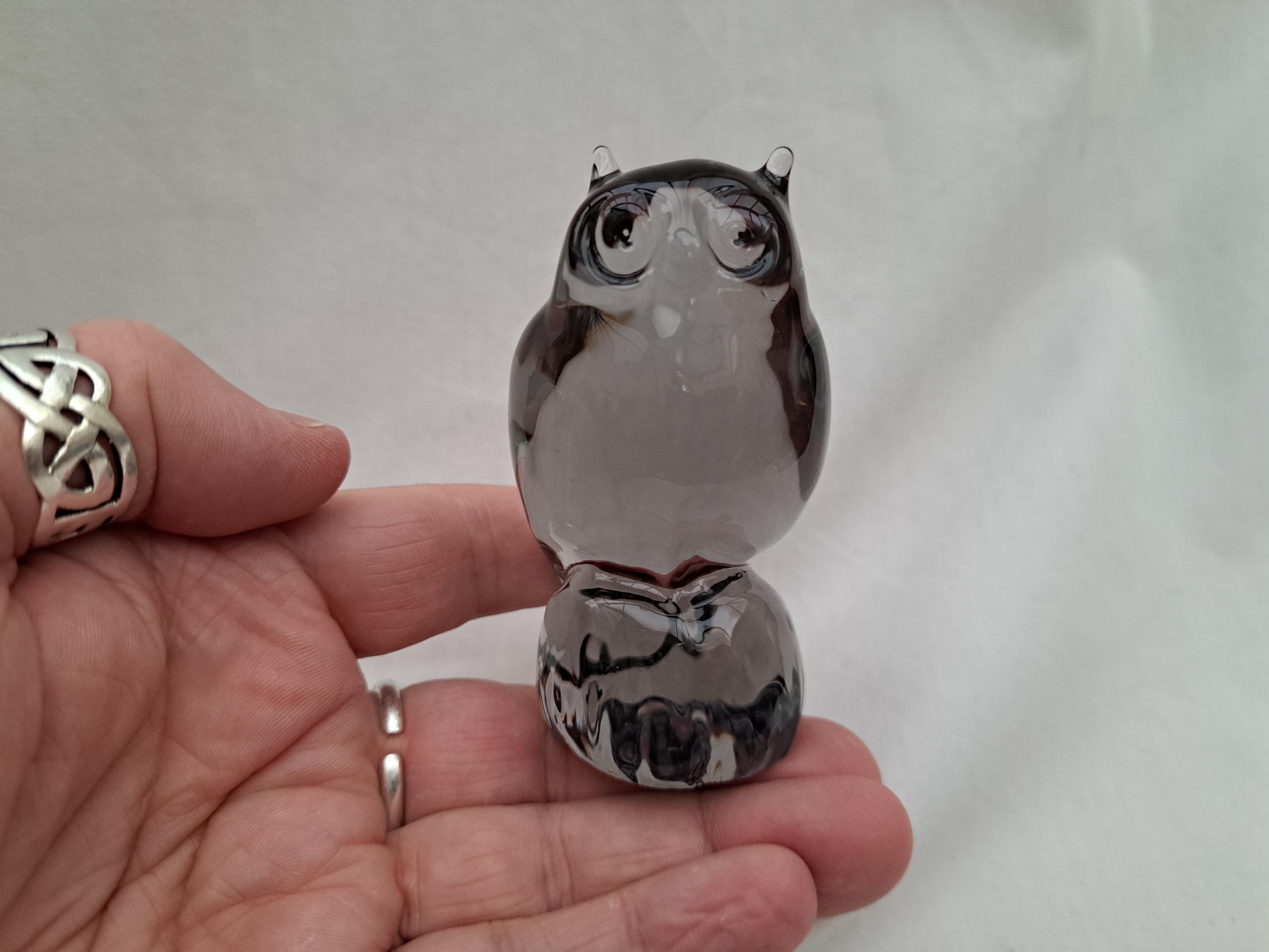ヴィンテージのReijmyre Glasbrukクリスタルフクロウペーパーウェイト