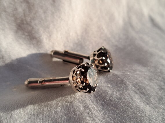 Vintage Malcolm Gray silver cufflinks with smoky … - image 7