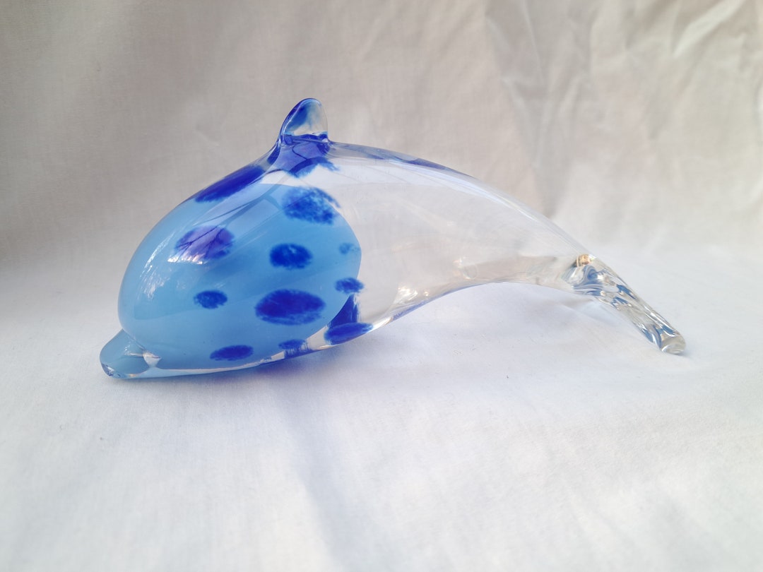 Vintage Caithness Glass Splash the Dolphin Paperweight. Scottish Glass