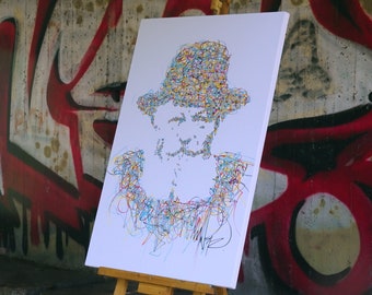 YEHI - Beautiful Jewish Portrait - Lines - Original painting print on canvas - Chabad Lubavitcher Rabbi Menachem Mendel Schneerson