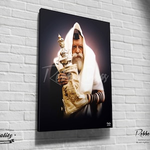 Beautiful Jewish Portrait - TORAH - Original Digital painting print on canvas - Chabad Lubavitcher Rabbi  Menachem Mendel Schneerson