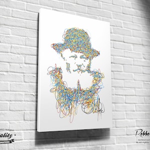 Beautiful Jewish Portrait - Lines - Original Digital painting print on canvas - Chabad Lubavitcher Rabbi  Menachem Mendel Schneerson