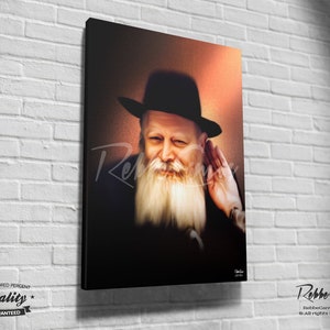 Beautiful Jewish Portrait - LISTEN - Original Digital painting print on canvas - Chabad Lubavitcher Rabbi  Menachem Mendel Schneerson