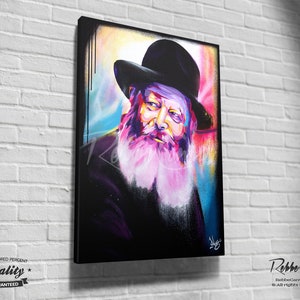 Beautiful Jewish Portrait - COLOURS - Original Digital painting print on canvas - Chabad Lubavitcher Rabbi  Menachem Mendel Schneerson