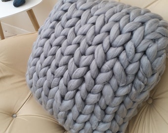 Chunky Knit Cushion, Various Colours,  Hand Made to Order,  Giant Knit Square Pillow, 100% Vegan