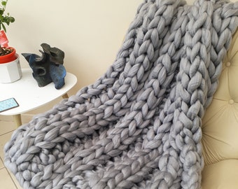 Chunky Knit Ribbed Pattern Blanket,  Various Colours,  Hand Made to Order,  Giant Knit Throw, 100% Vegan