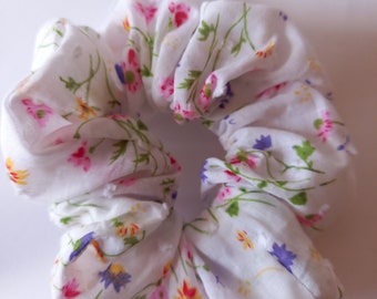 Soft Floral Cotton Scrunchie, Chunky Scrunchies, Hand Made to order, Hair bands, Hair Ties