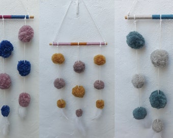 Pom Pom Wall Hangings. Various Colours, Handmade feathered wall decoration