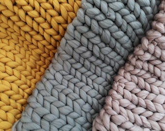 Chunky Knit Acrylic Blanket,  Various Colours,  Hand Made to Order,  Giant Knit Throw, 100% Vegan