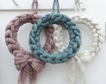 Chunky Knit Wreath, Wool Wall Hanging, Home Decor, Various Colours
