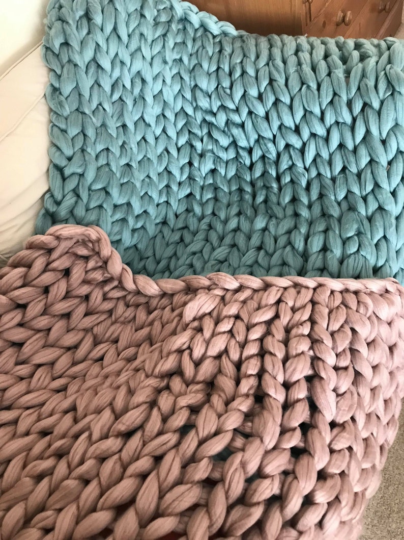 Chunky Knit Acrylic Blankets, Hand Made to Order, Various Colours Giant Knit Throw, 100% Vegan image 2