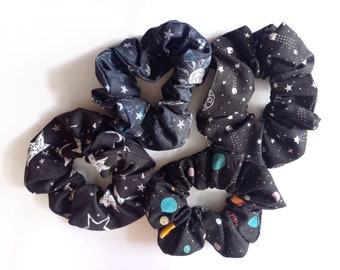 Cotton Cosmic Pattern Scrunchies, Chunky Scrunchies, Hand Made to order, Hair bands, Hair Ties