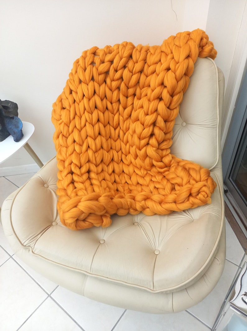 Chunky Knit Acrylic Blankets, Hand Made to Order, Various Colours Giant Knit Throw, 100% Vegan image 3