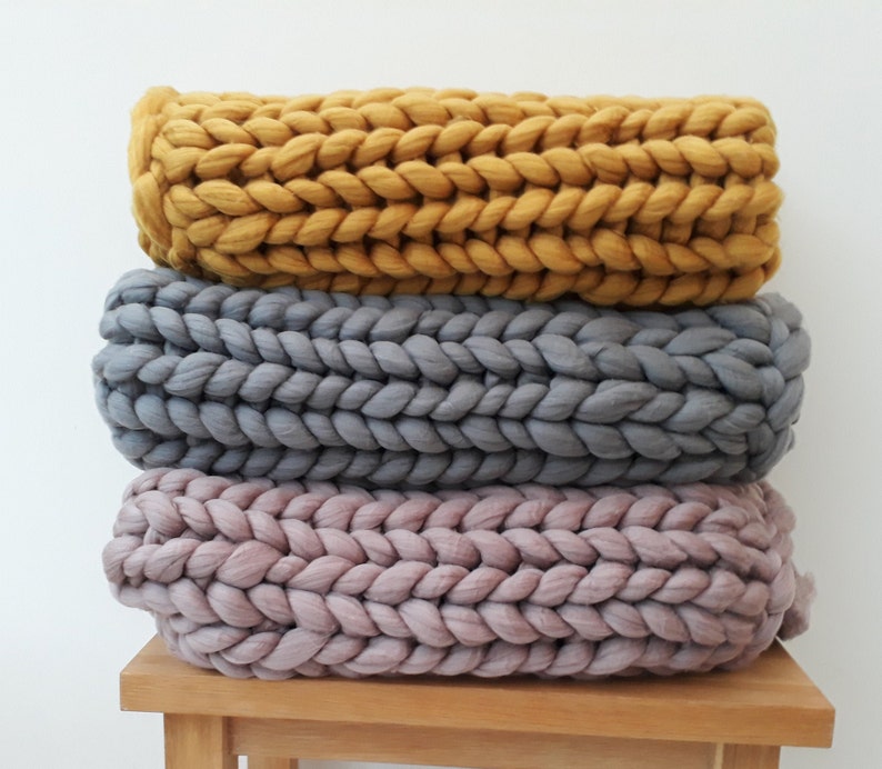 Chunky Knit Acrylic Blankets, Hand Made to Order, Various Colours Giant Knit Throw, 100% Vegan image 1