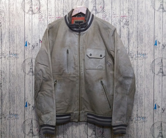 Vintage 90s Leather Quiksilver jacket men/ Vintage