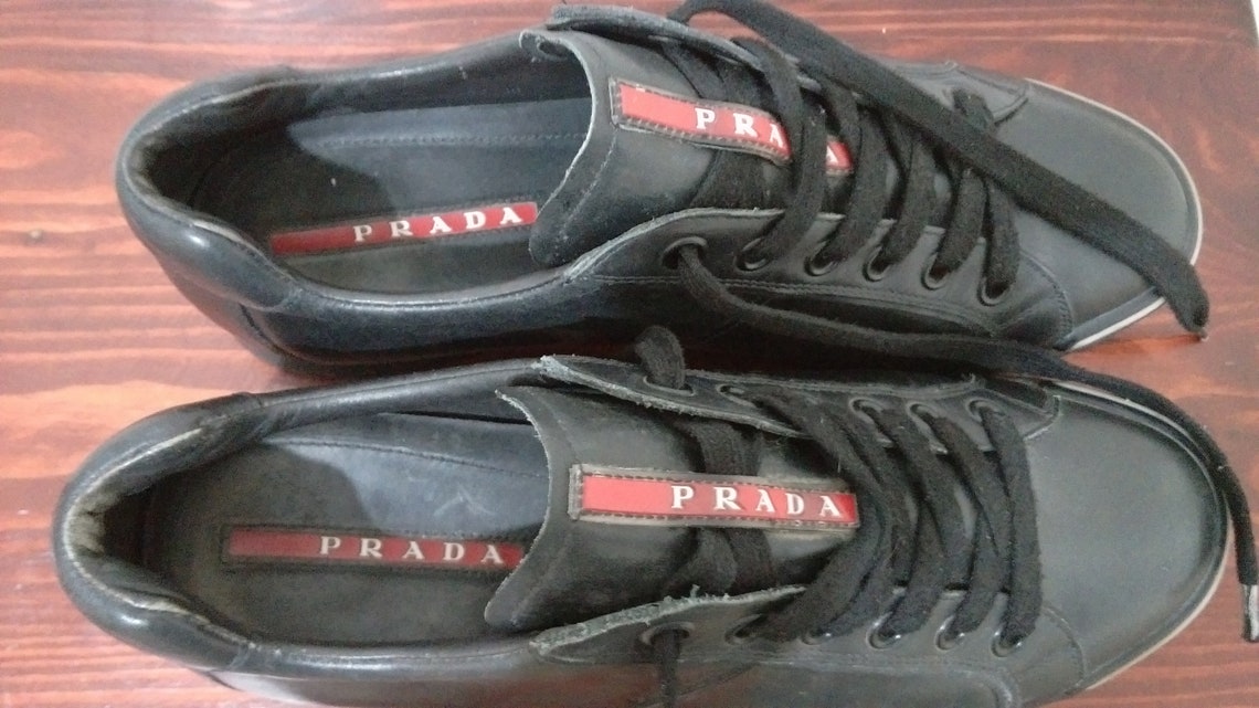 Vintage PRADA Men's Leather Sneakers/ Black Prada Shoes 4E - Etsy UK