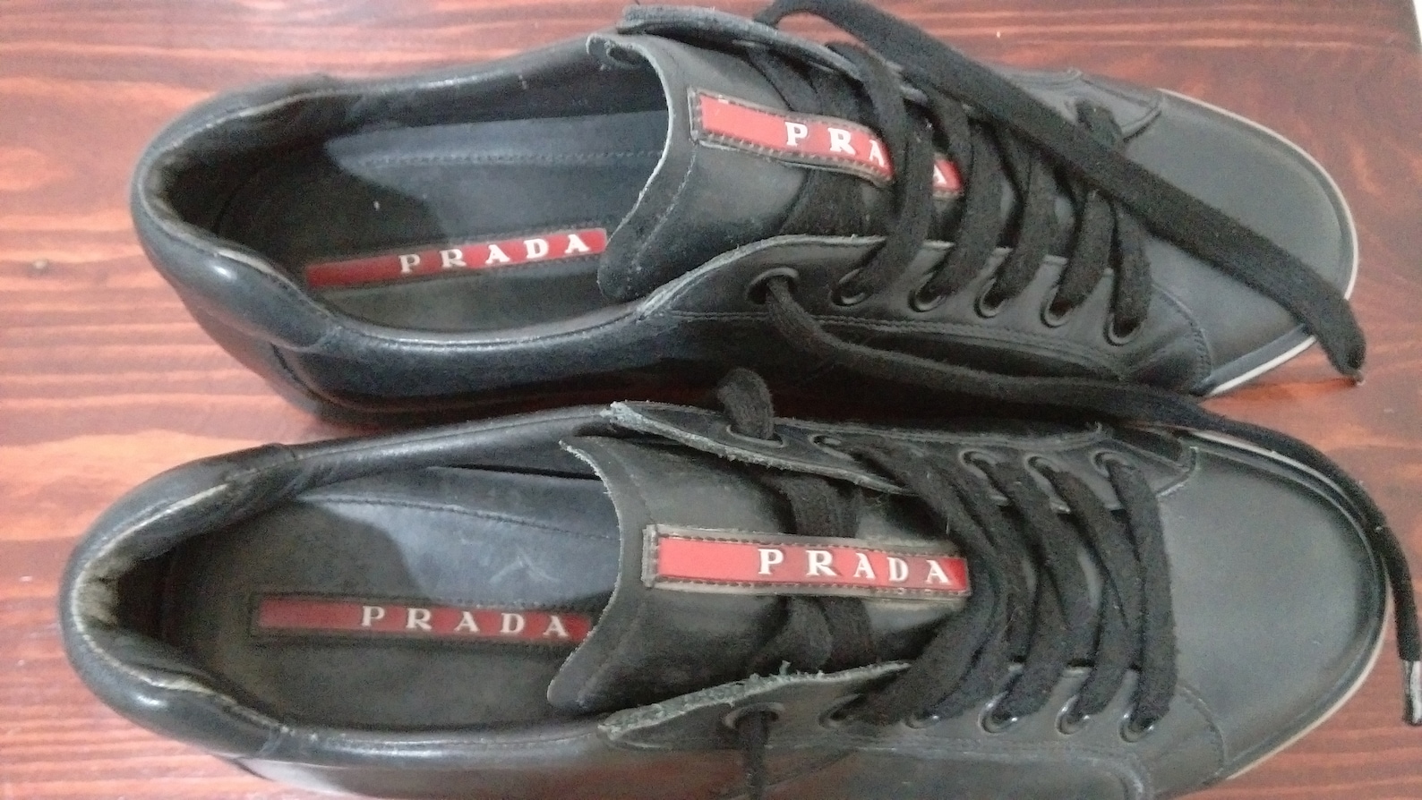 Vintage PRADA Men's Leather Sneakers/ Black Prada Shoes 4E | Etsy