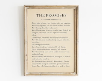 The AA Promises Printable, Digital Download, Vintage Addiction Recovery, Sober Literature Wall Art, Serenity Home Office Decor Sobriety Gift