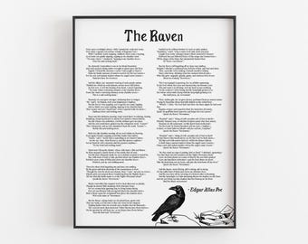 The Raven Full Version Poem - Edgar Allan Poe Printable, Digital Download, Nevermore Halloween Gothic Decor, Academia Wall Art, Friend Gift