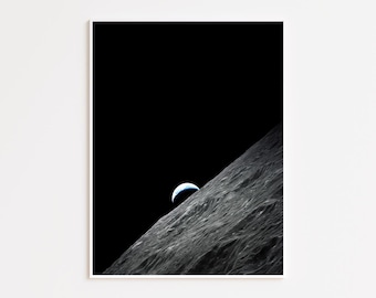 Earthrise Over Moon Horizon NASA Apollo 11 Moon Photo Printable, Digital Download, Space Exploration Wall Art, Lunar Decor, Astronaut Gift