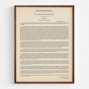 Primera carta completa de Frankenstein a la señora Saville, imprimible, descarga digital, arte de pared de estética vintage, decoración del siglo XIX, regalo de autor y poeta