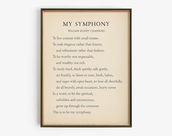 My Symphony Poem By William Ellery Channing Printable, Vintage Harmony Poetry Wall Art, Digital Download, Typography Decor, Graduation Gift