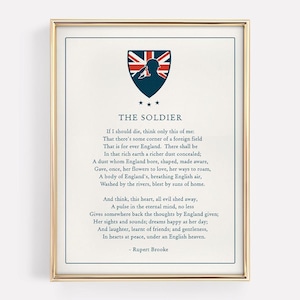 Das Soldatengedicht - Rupert Brooke druckbare, digitaler Download, Erster Weltkrieg Poesie Vaterländische Wandkunst, Erinnerungsdekor, britisches Geschichtsgeschenk