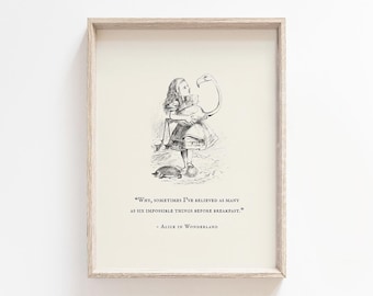 Alice In Wonderland Six Impossible Things Before Breakfast Quote Printable, Digital Download, Vintage Nursery Decor, Literary Wall Art, Gift