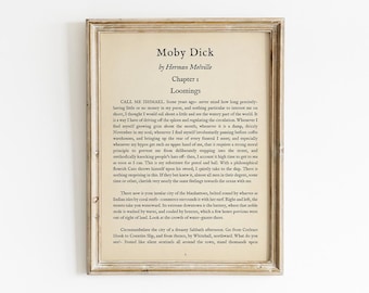 Moby Dick Herman Melville Book Page Vintage Chapter 1 Printable, Digital Download, The Whale Wall Art, American Literature Decor Father Gift